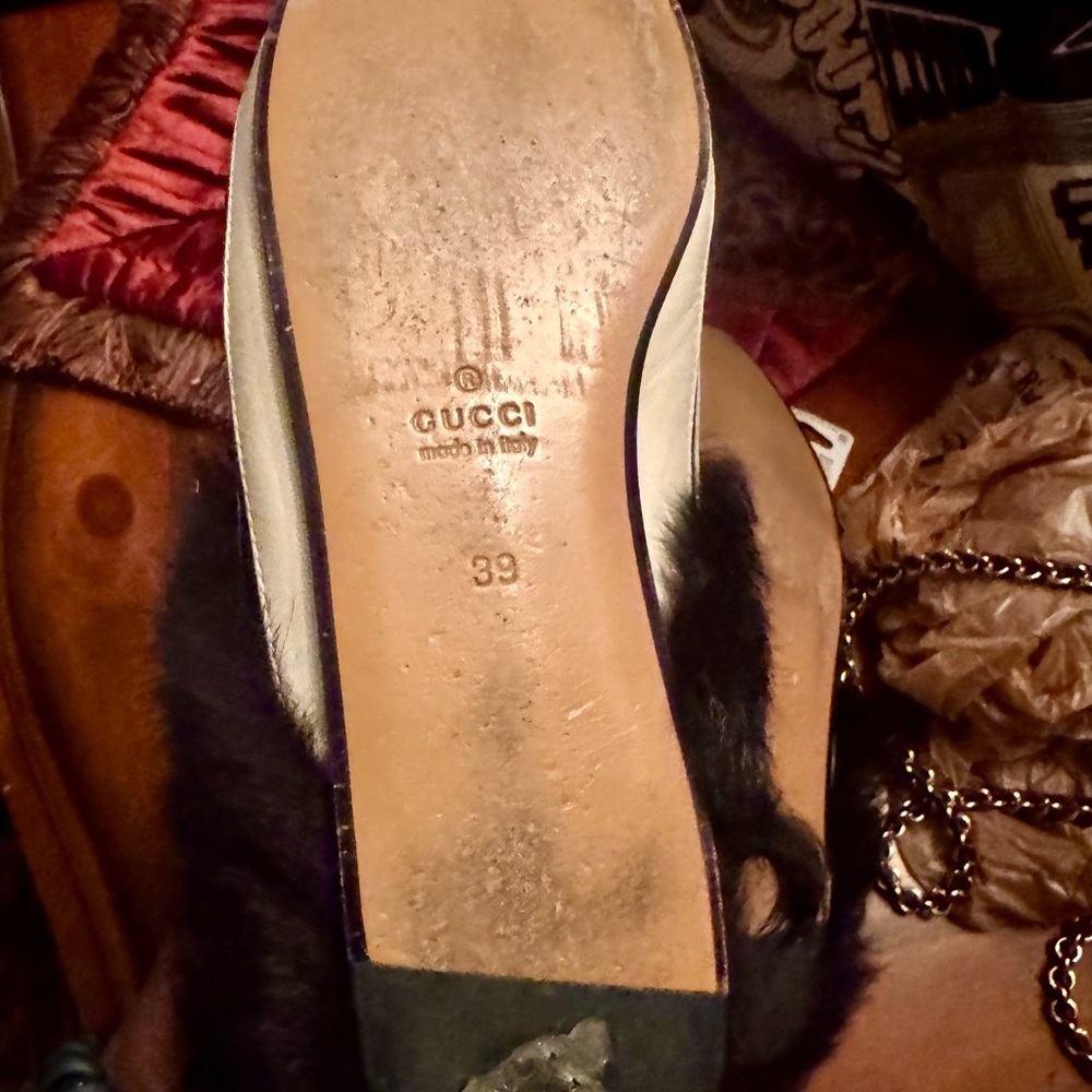 Gucci Zebra Stripe Mules with Gold Detail - Picture 7 of 8